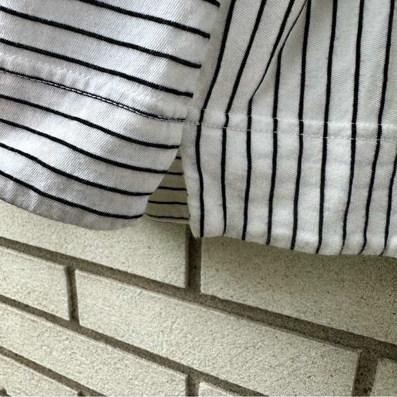 Cut Loose Cotton Blend Boat Neck White Black Stripe 3/4 Sleeve Tee Shirt - Picture 4 of 8